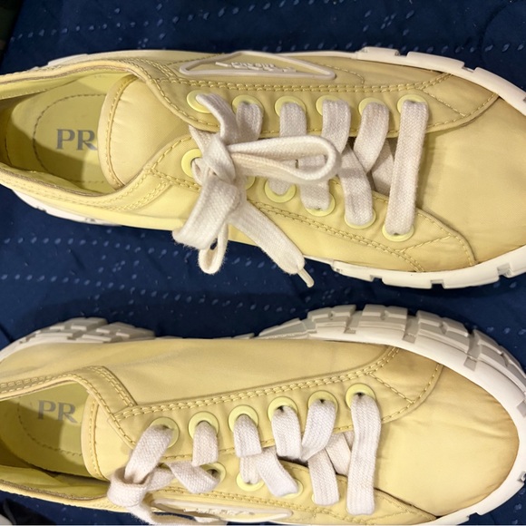 Prada Pale Yellow Low-Top Lace-Up Sneakers - Picture 3 of 3